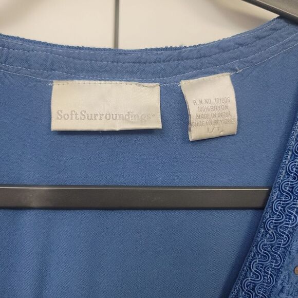 Soft Surroundings Blue V-Neck Embroidered Rayon Button Down Maxi Dress, LT - Picture 7 of 12